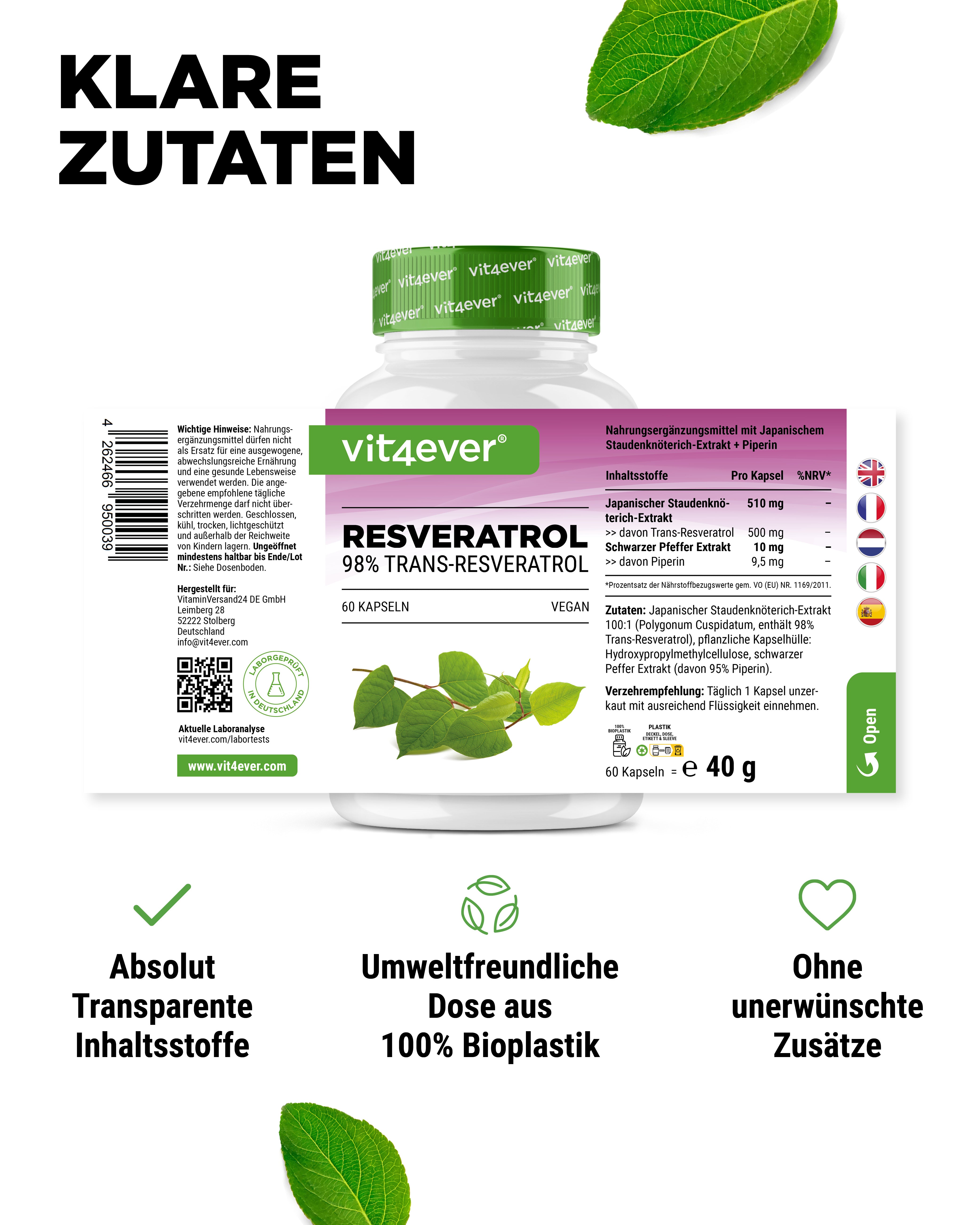 Resveratrolo - 500 mg - 98% Trans-Resveratrolo