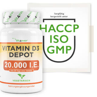 - 240 Tabletten Vitamin D3 20.000 I.E Hochdosiert mit 20000 IU Premium 